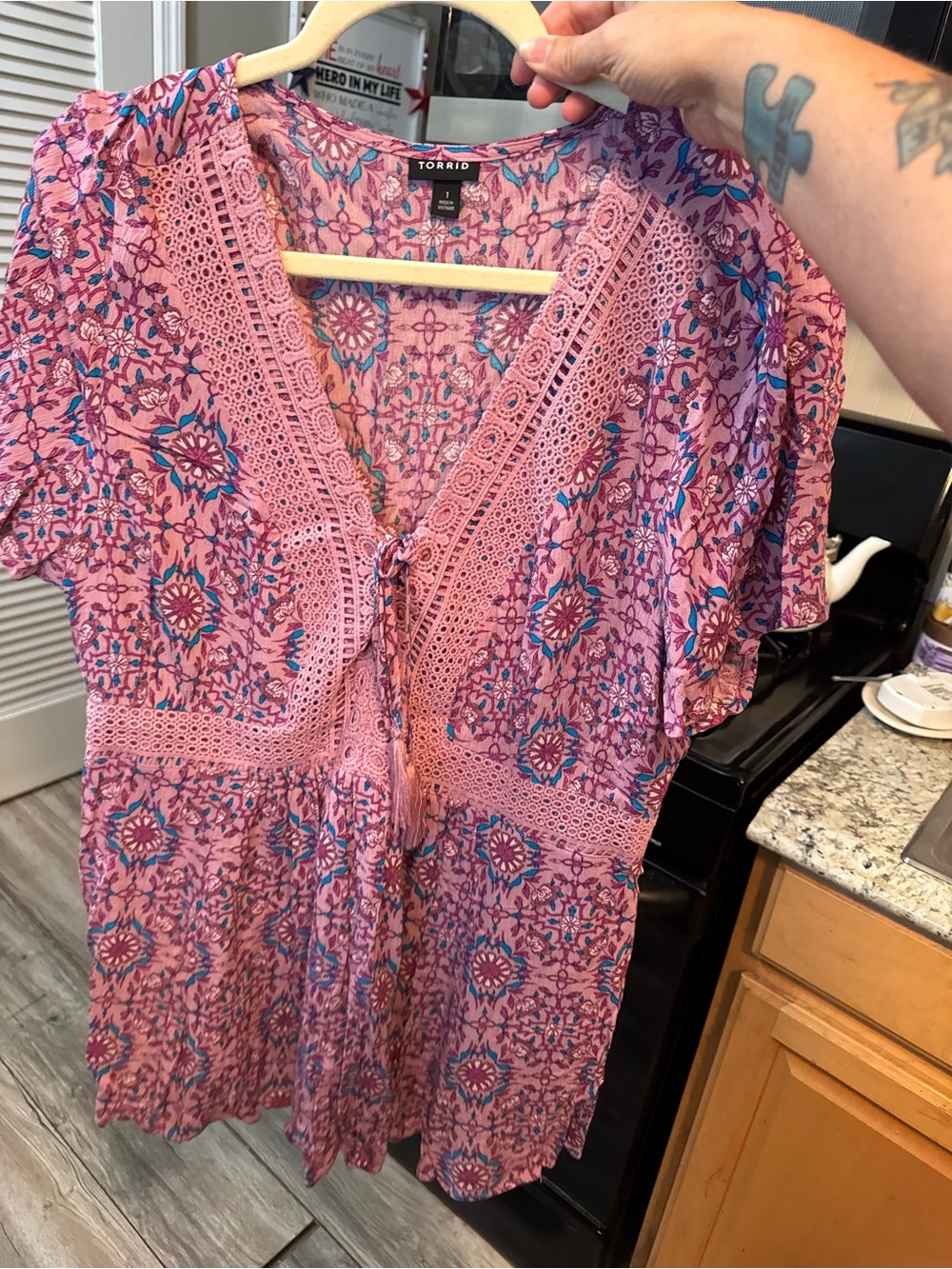 torrid Floral Lace-Trim V-Neck Tunic